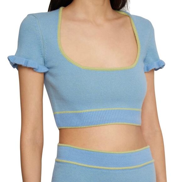 NWT Danielle Guizio Blue Lime Scoop Neck Knit Crop Top Size XL - Picture 8 of 10